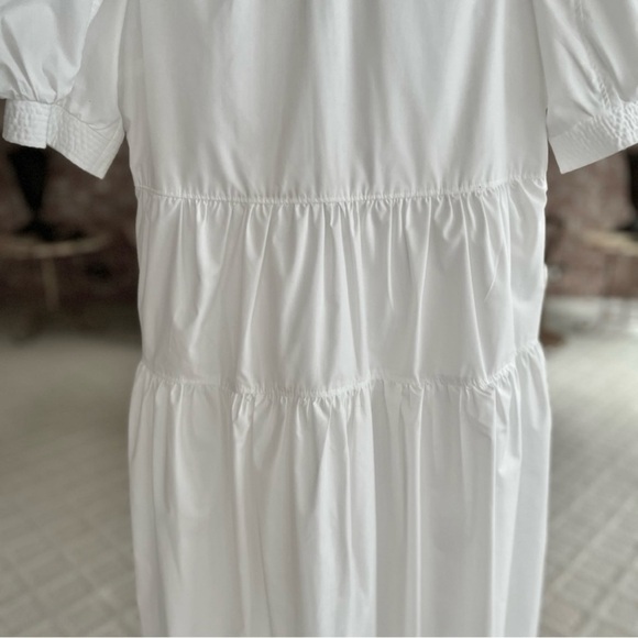 En Saison Midi Dress White Tiered Puff Short Sleeve Midi XS Babydoll Open Back - Picture 7 of 17